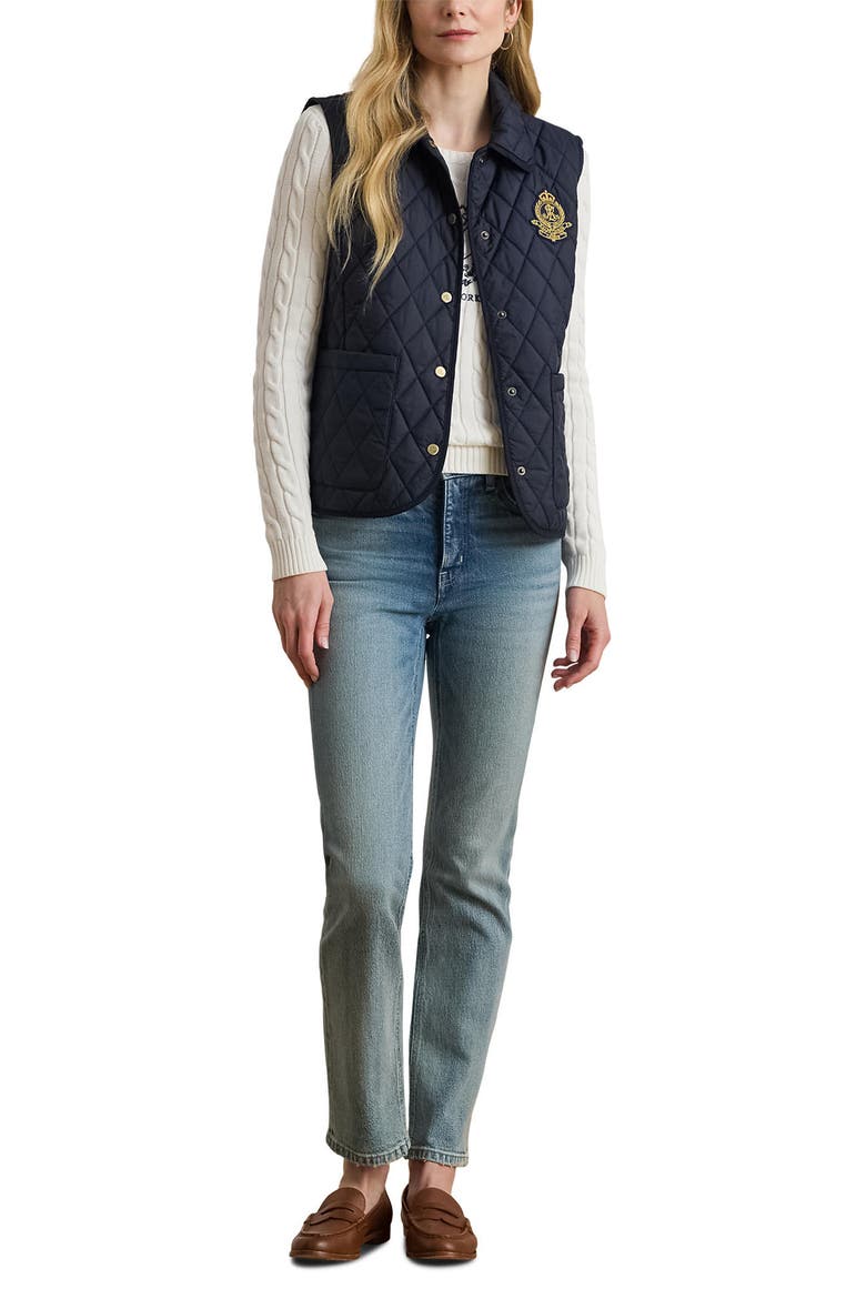 Crested Quilted Vest, Alternate, color, DARK NAVY