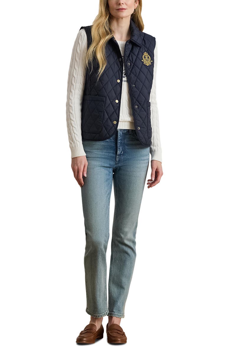 Lauren Ralph Lauren Crested Quilted Vest, Alternate, color, Dark Navy
