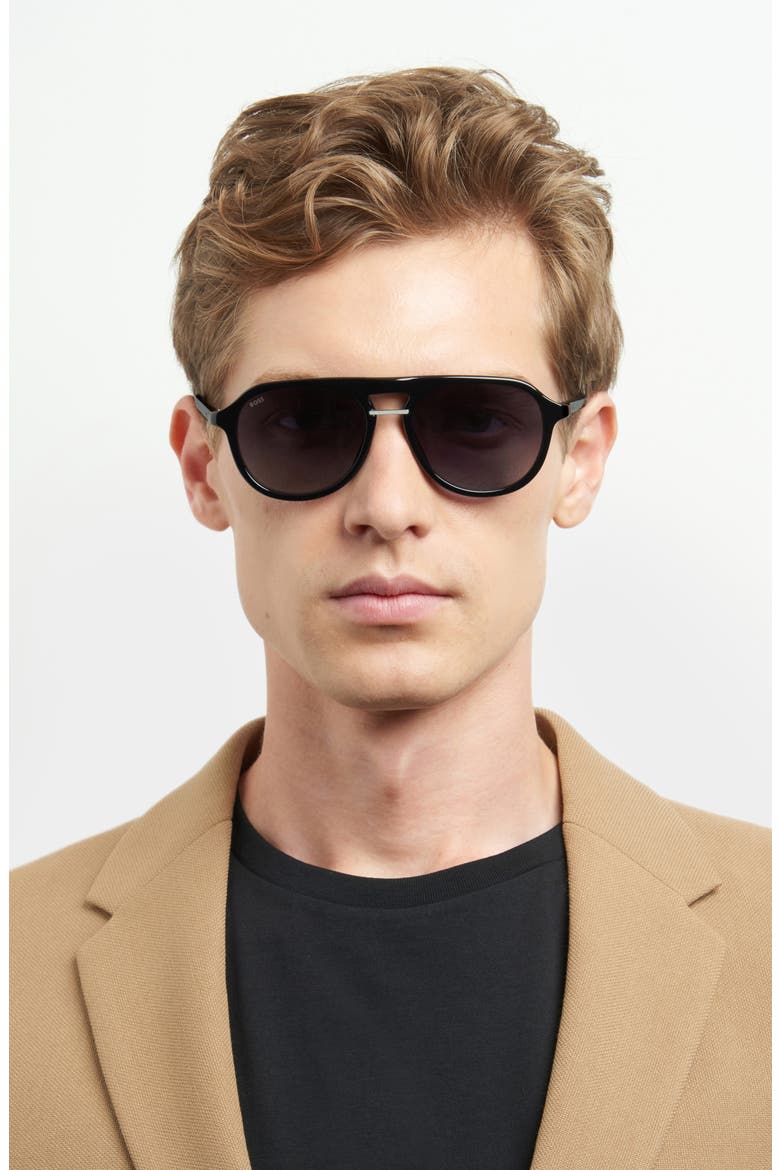 54mm Gradient Pilot Sunglasses, Alternate, color, BLACK