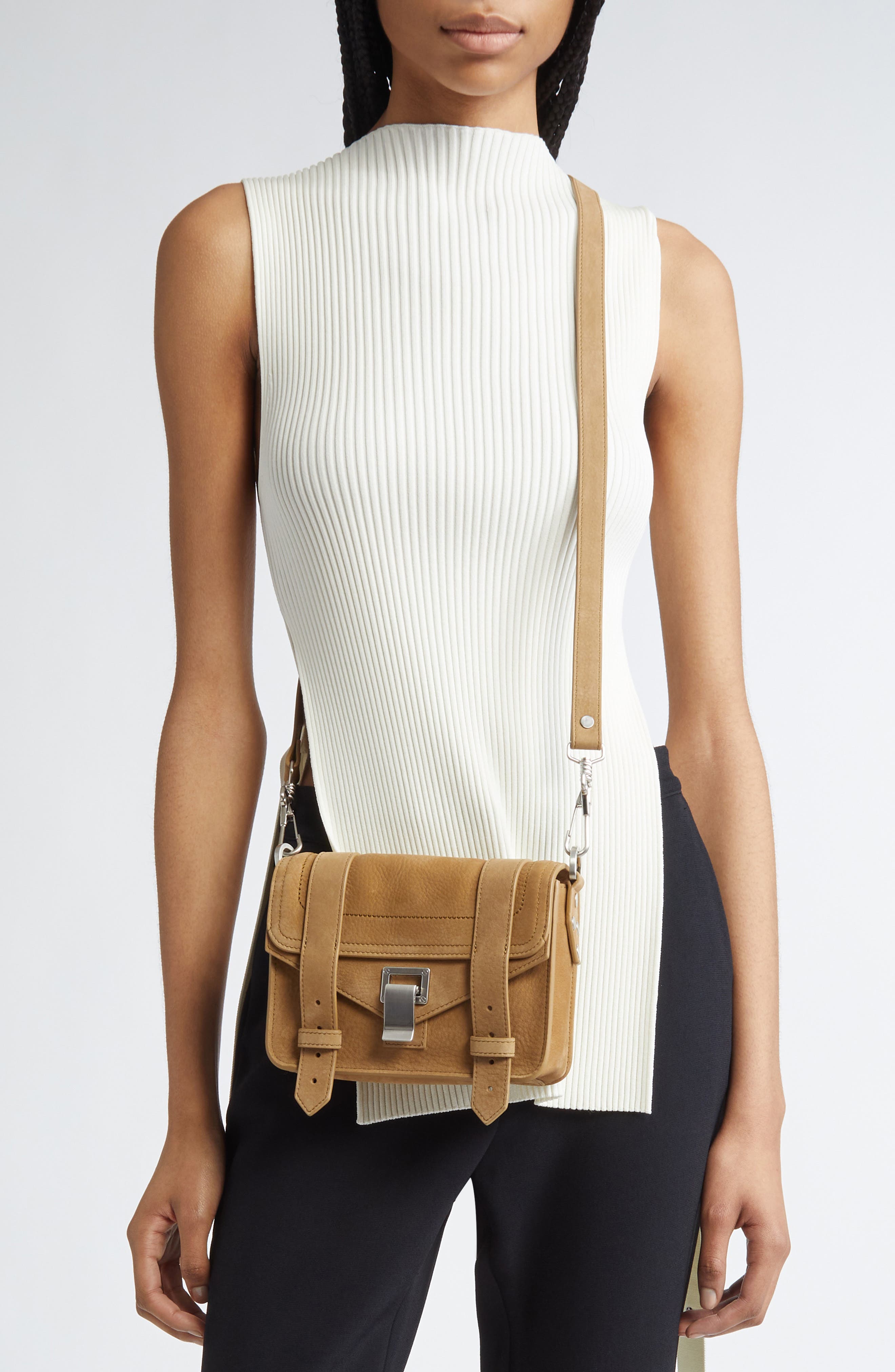 Proenza Schouler Mini PS1 Suede Crossbody Bag, Alternate, color, Tobacco