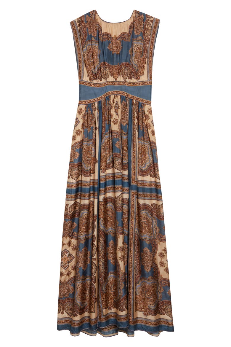 Mahon Print Empire Waist Silk Maxi Dress, Alternate, color, DARK BLUE PAISLEY