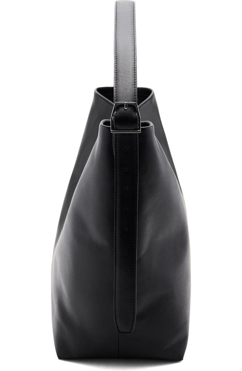 MANGO Large Leather Bucket Tote, Alternate, color, Black