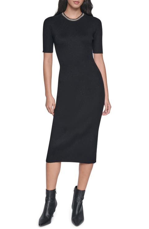Necklace Detail Ribbed Midi Dress