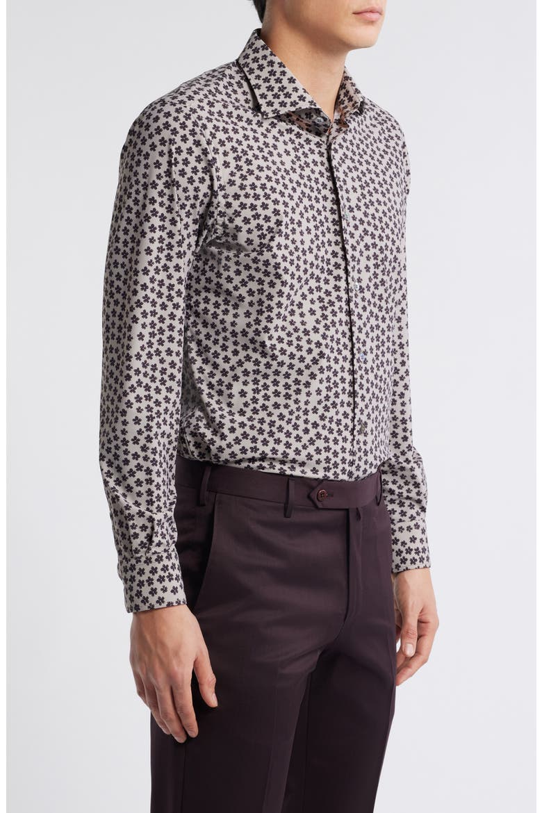 Flowers Floral Print Knit Nylon Blend Dress Shirt, Alternate, color, TAN