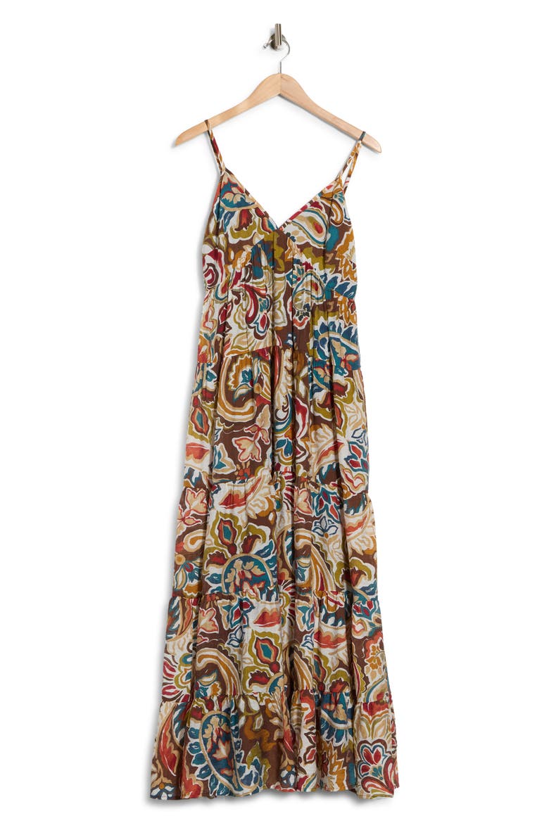 Sleeveless Tiered Maxi Dress, Main, color, CREAM MULTI