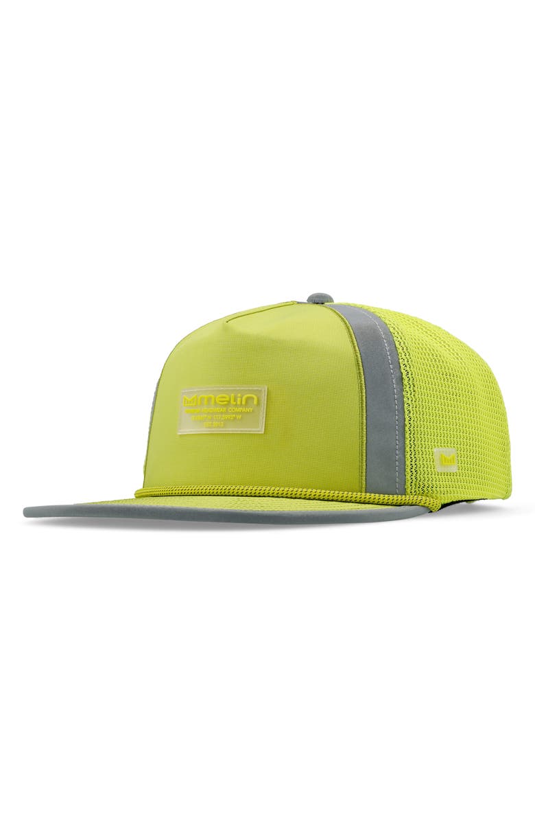 Melin Coronado Links Trashed Hydro Snapback Ball Cap, Main, color, Safety Green
