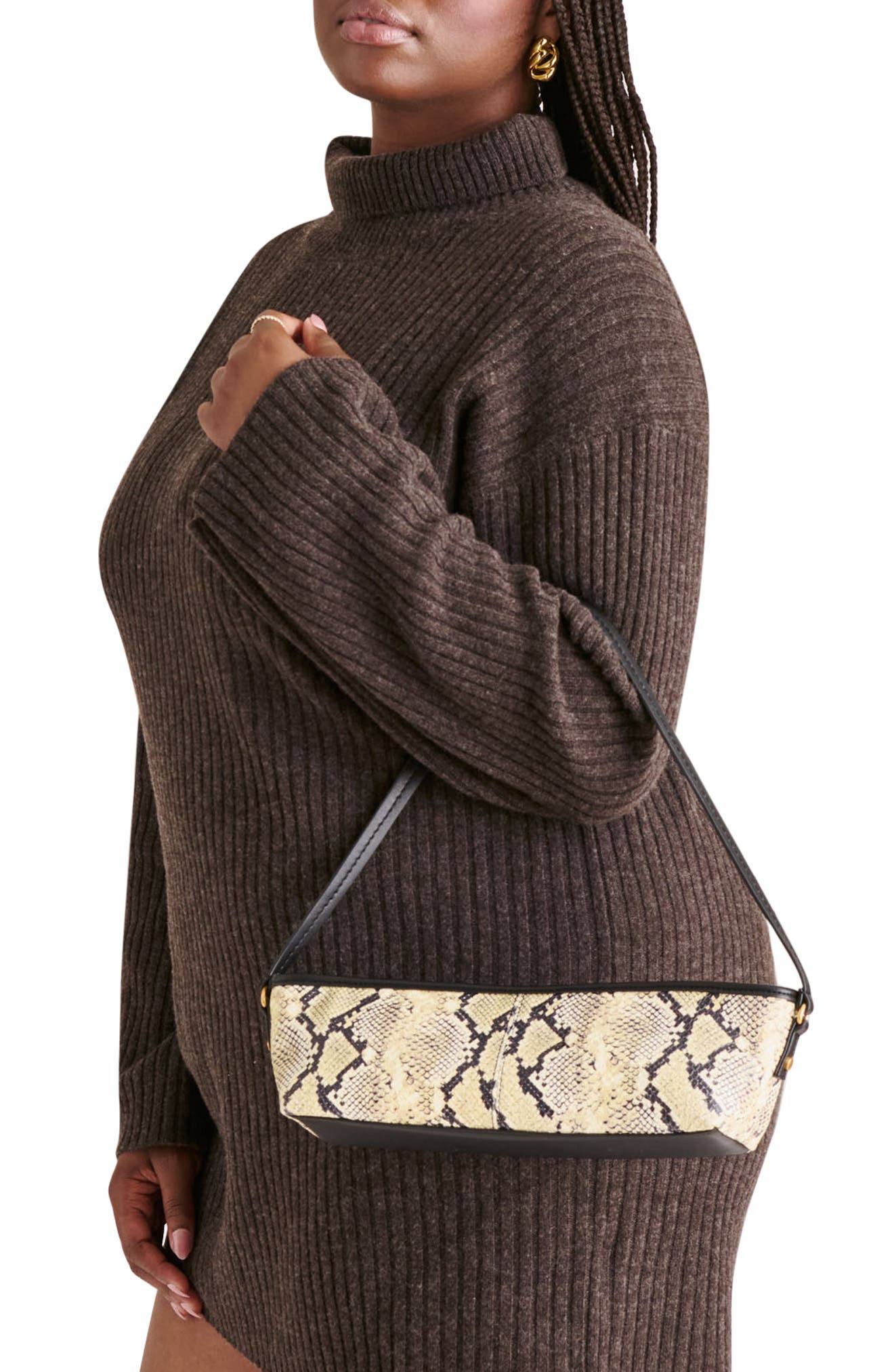 Dolce Vita Savii Snakeskin Embossed Faux Leather Shoulder Bag, Alternate, color, Black/ White