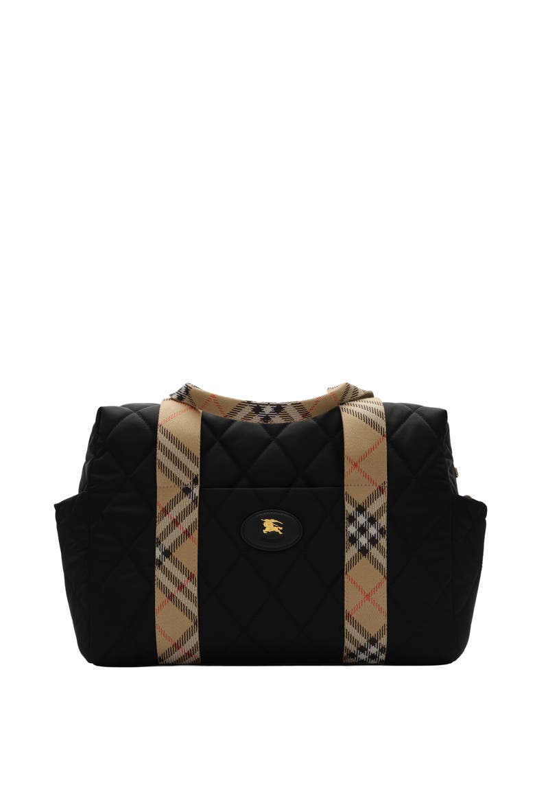 Check Trim Quilted Nylon Baby Changing Bag, Main, color, Black