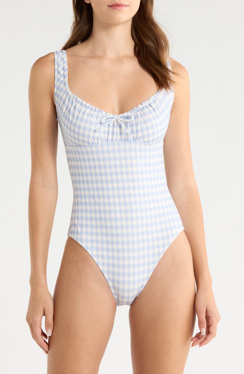 Reformation Bahia Gingham One-Piece Swimsuit, Main, color, Crystal Check