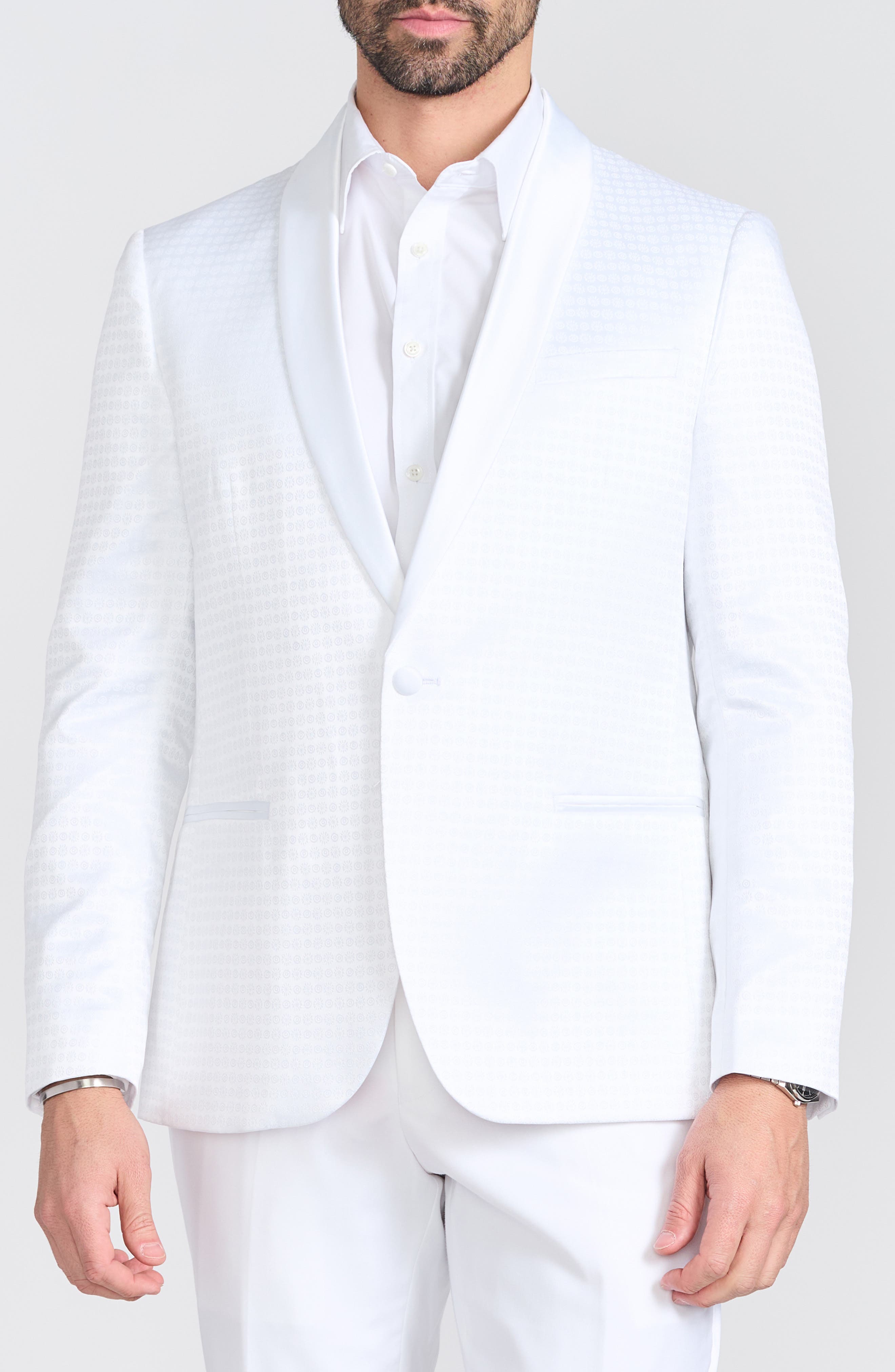 SAVILE ROW CO Varick White Jacquard One Button Shawl Collar Dinner Jacket