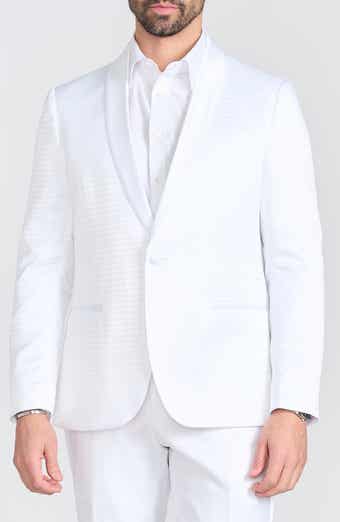 SAVILE ROW CO Varick White Jacquard One Button Shawl Collar Dinner Jacket