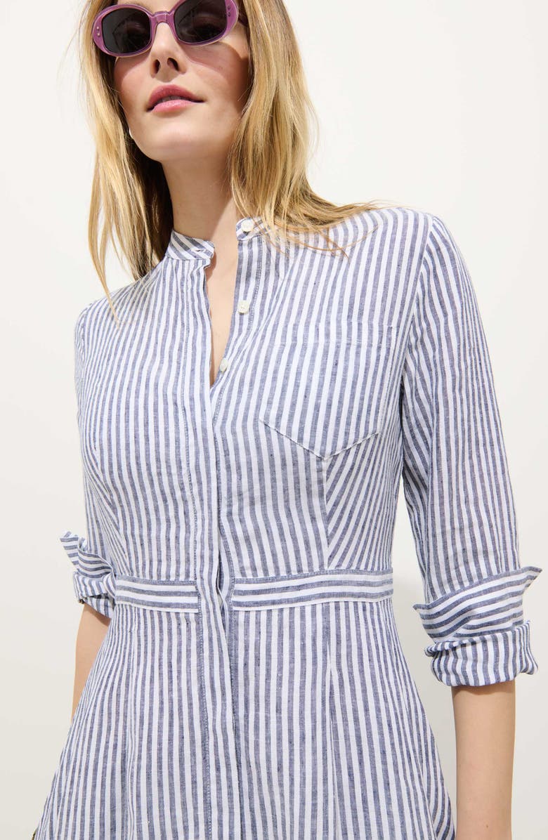 Alex Mill Isabella Long Sleeve Stripe Linen Shirtdress, Alternate, color, Navy / Ivory
