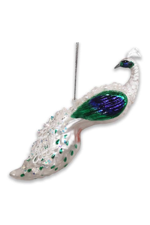 Winter Peacock Glass Ornament