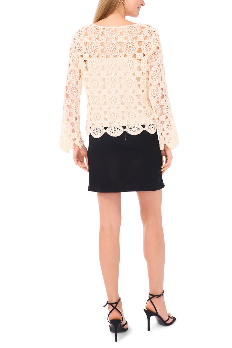 Flare Sleeve Open Stitch Top, Alternate, color, NATURAL