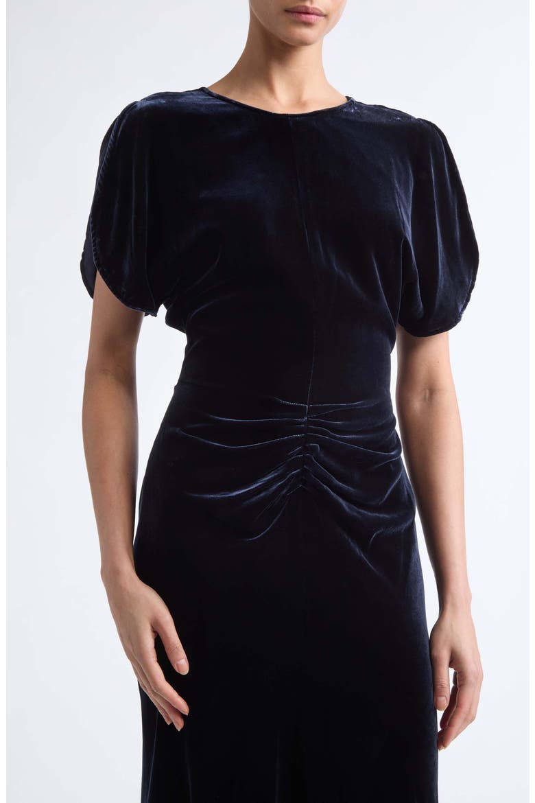 Bela Velvet Midi Dress, Alternate, color, NAVY
