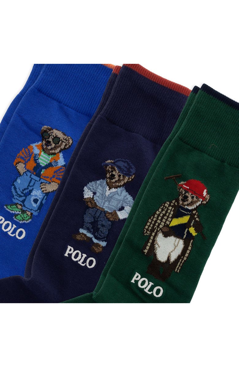 Polo Ralph Lauren Shirting Pattern Assorted 3-Pack Crew Socks, Alternate, color, Blue Multi