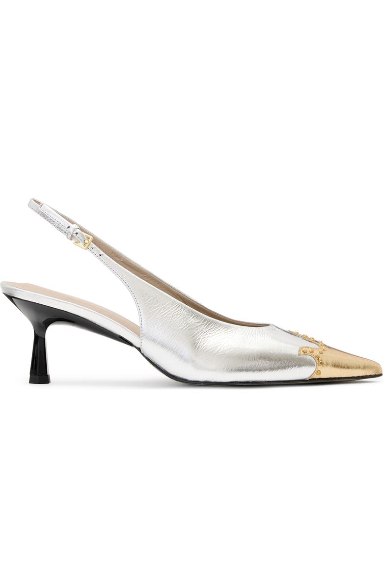 AllSaints Denver Pointed Toe Slingback Pump, Alternate, color, Silver/ Gold