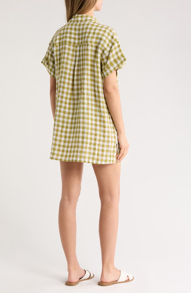 Vitamin A<sup>®</sup> Playa Pocket Linen Cover-Up Button-Up Shirt, Alternate, color, Avocado Gingham