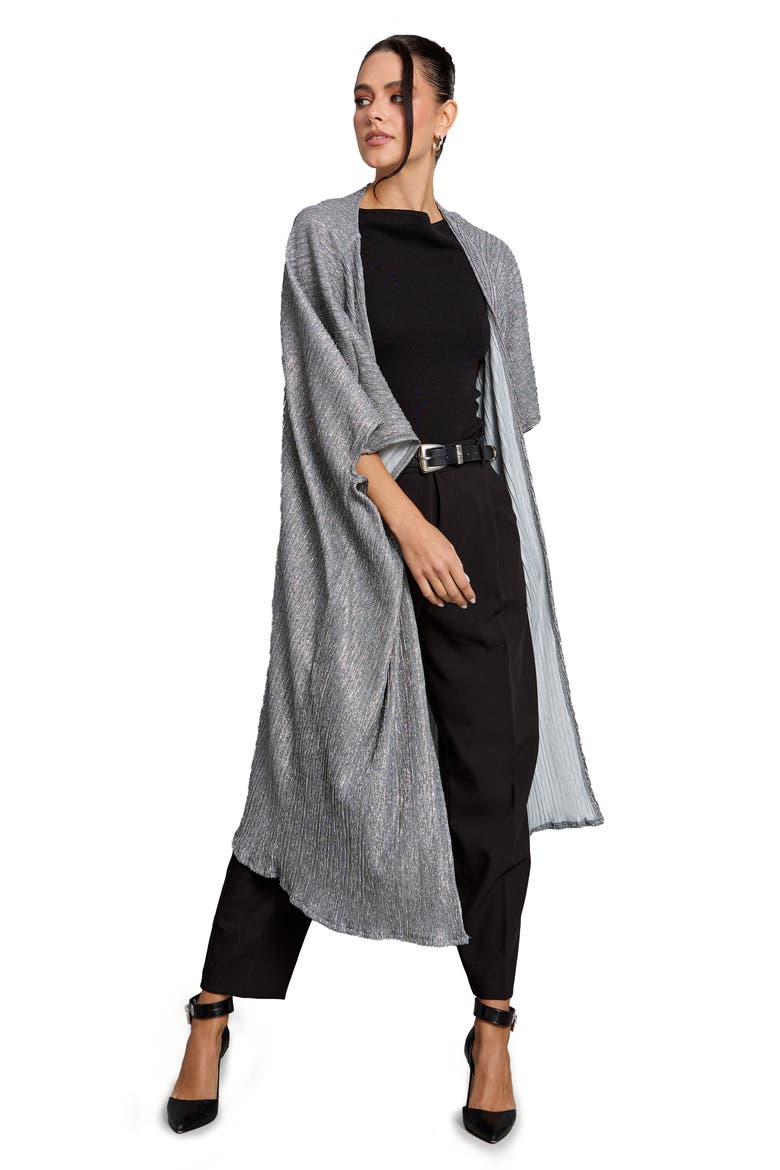 Pleated Shimmer Duster, Alternate, color, GUNMETAL