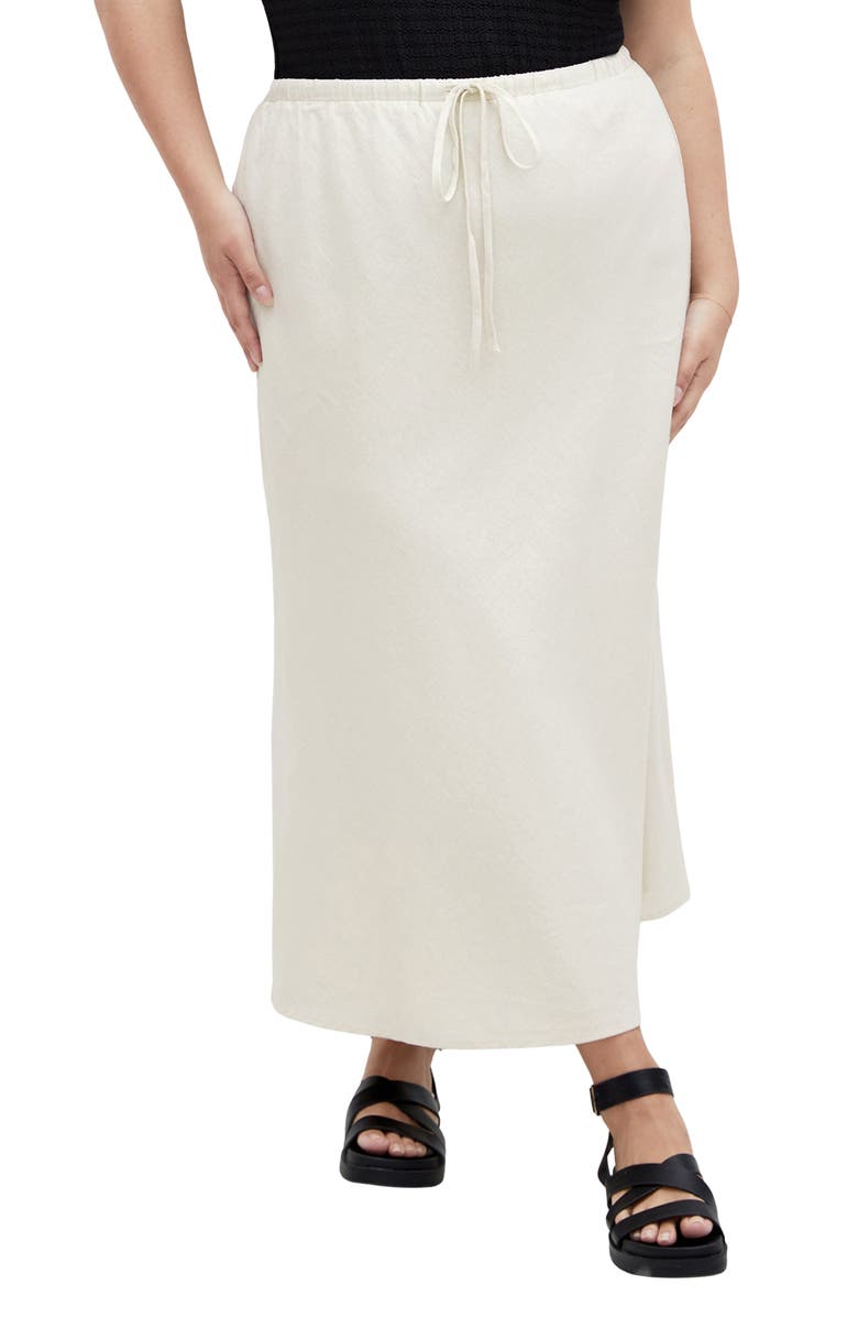 City Chic Vivien Linen Blend Drawstring Skirt, Main, color, Cream