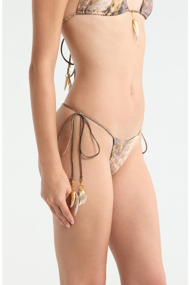 Print Side Tie Bikini Bottoms, Alternate, color, BROWN