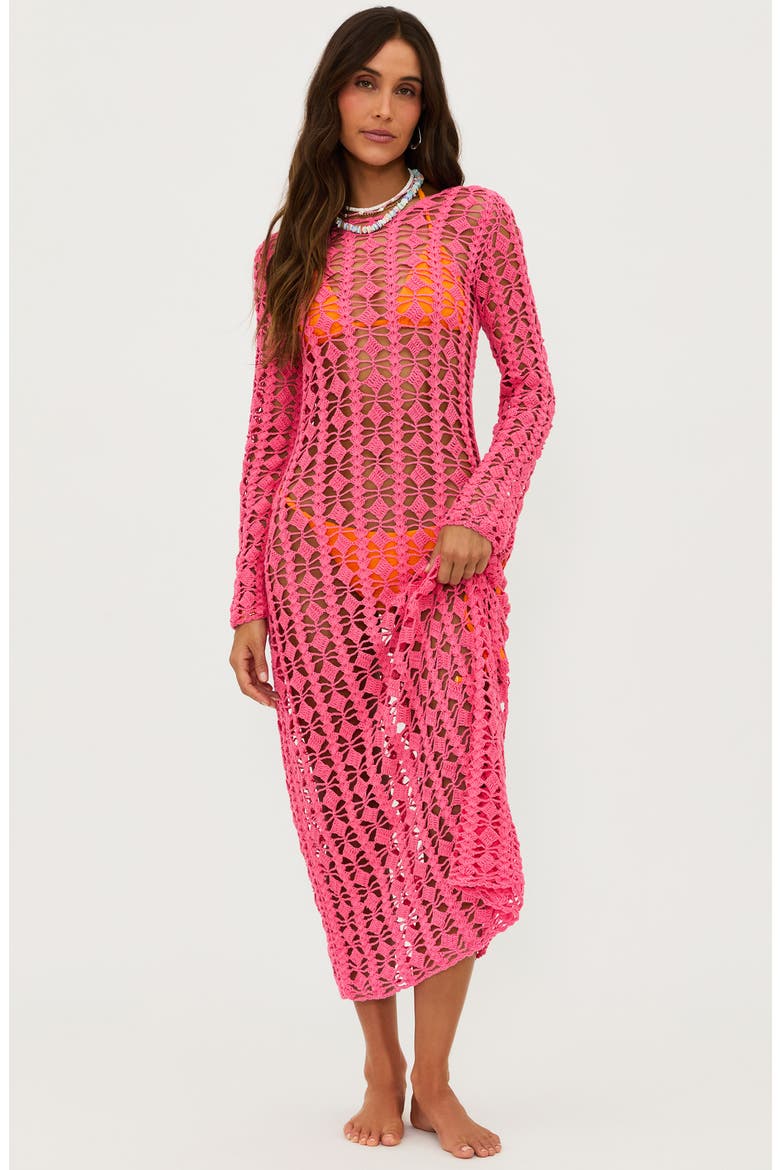 Ariana Open Stitch Cotton Cover-Up Dress, Alternate, color, HOT CORAL