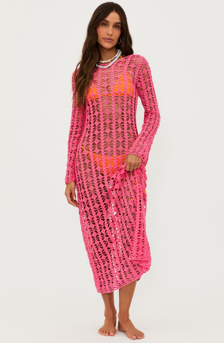 Beach Riot Ariana Open Stitch Cotton Cover-Up Dress, Alternate, color, Hot Coral