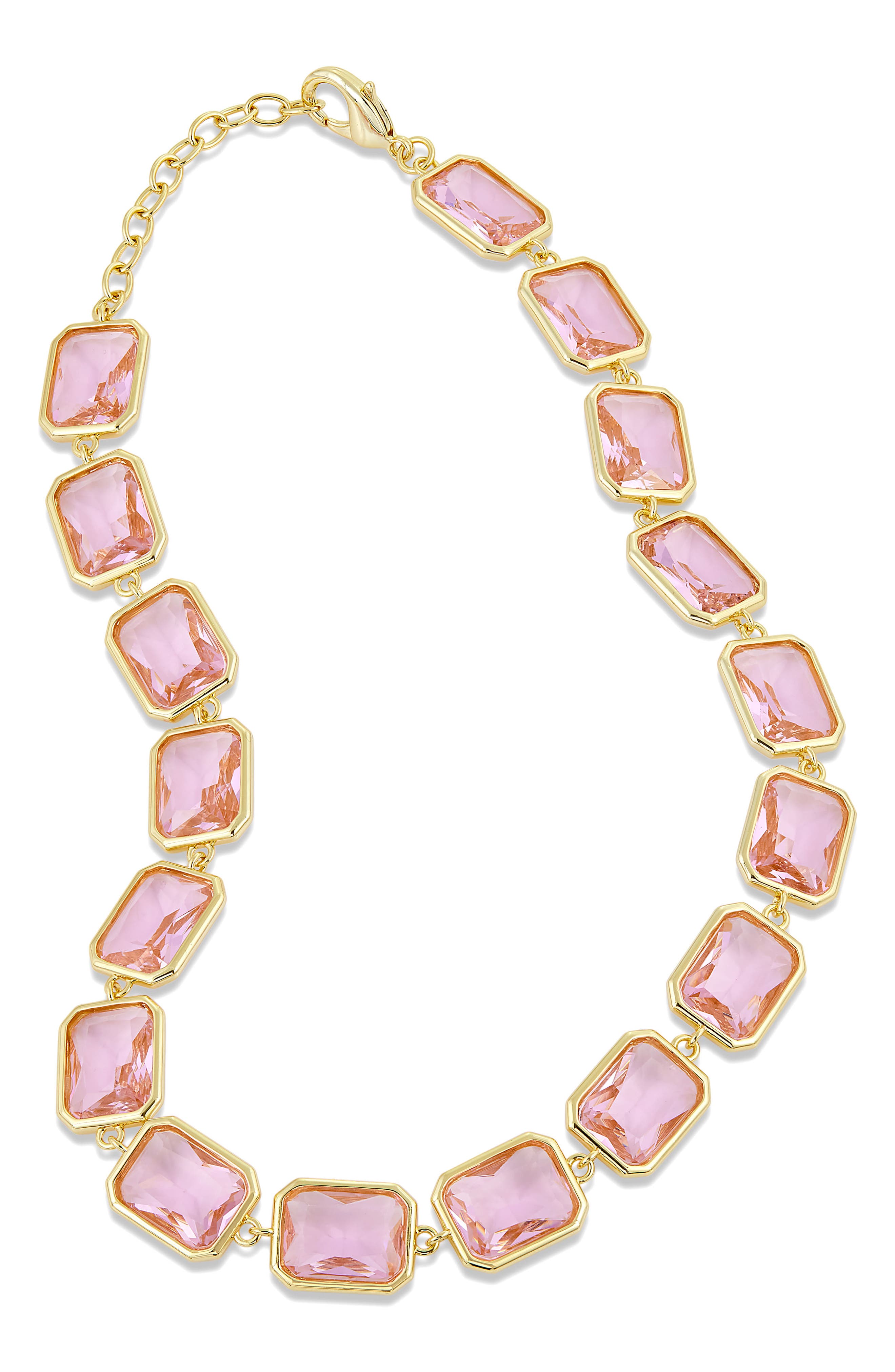 SAVVY CIE JEWELS Bezel Pink Crystal Collar Necklace