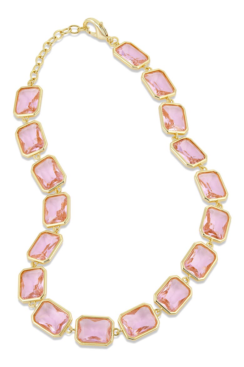 Bezel Pink Crystal Collar Necklace, Main, color, YELLOW GOLD