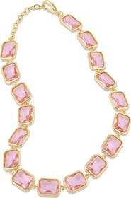 SAVVY CIE JEWELS Bezel Pink Crystal Collar Necklace