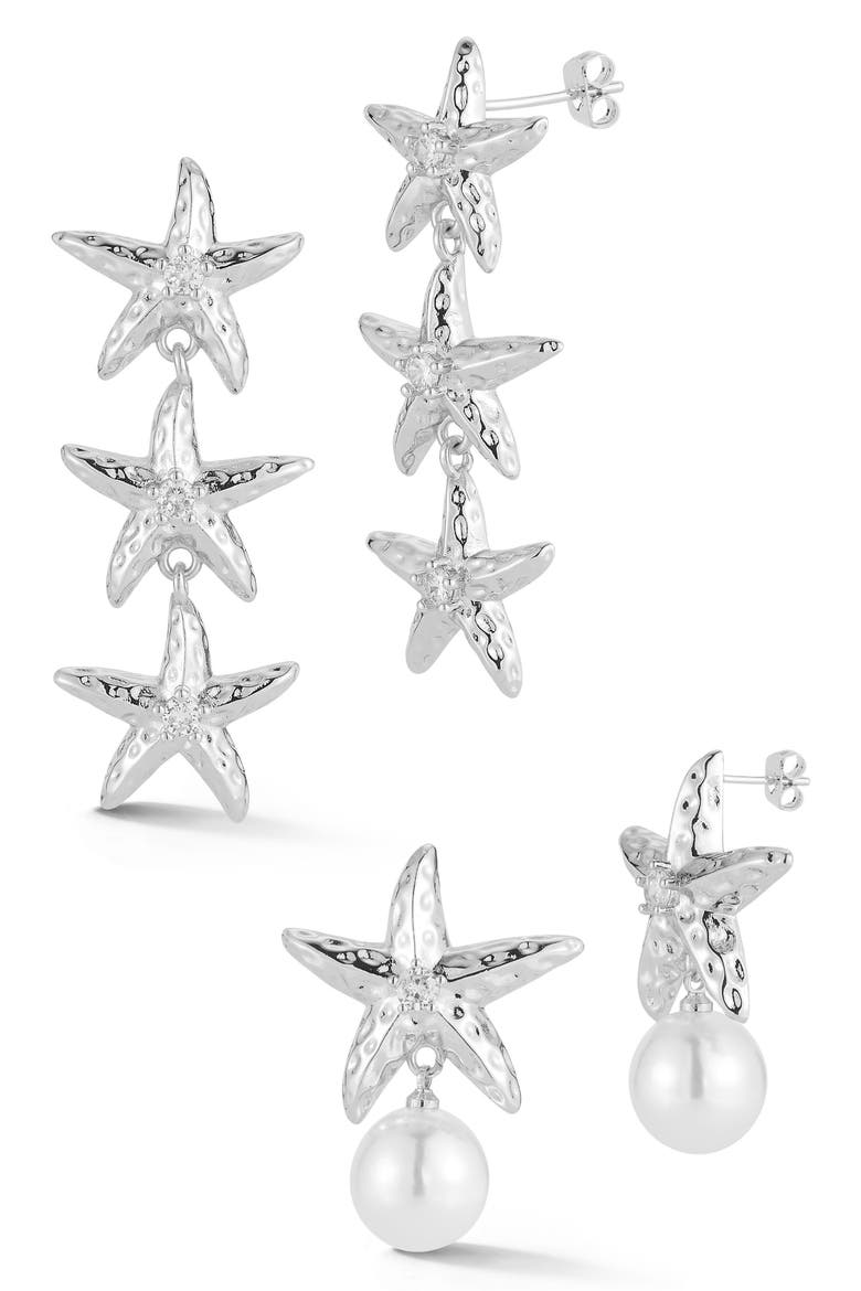 Starfish Earring Set, Main, color, SILVER