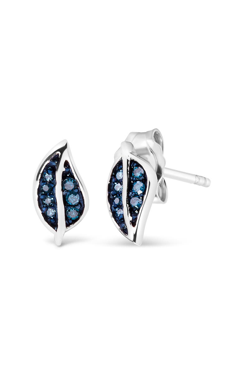 Haus of Brilliance Silver Blue Diamond Accent Leaf Stud Earrings, Alternate, color, Silver