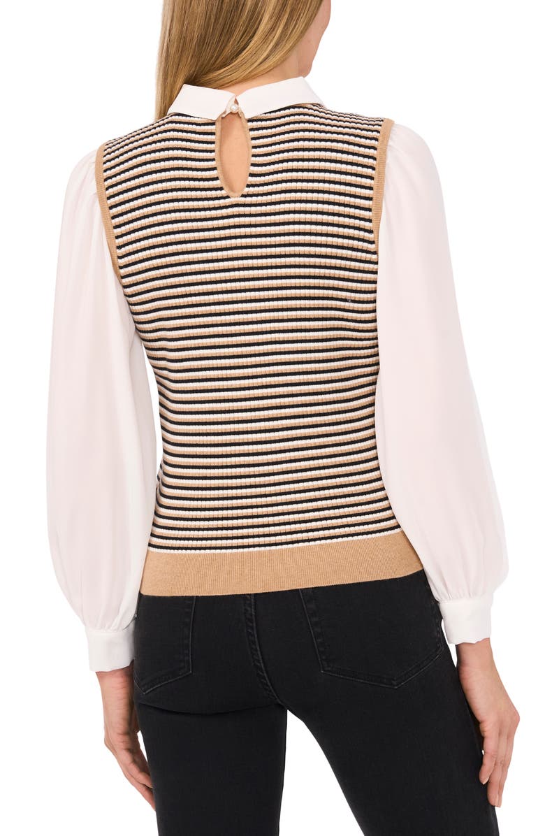 CeCe Thin Stripe Mixed Media Sweater Top, Alternate, color, 