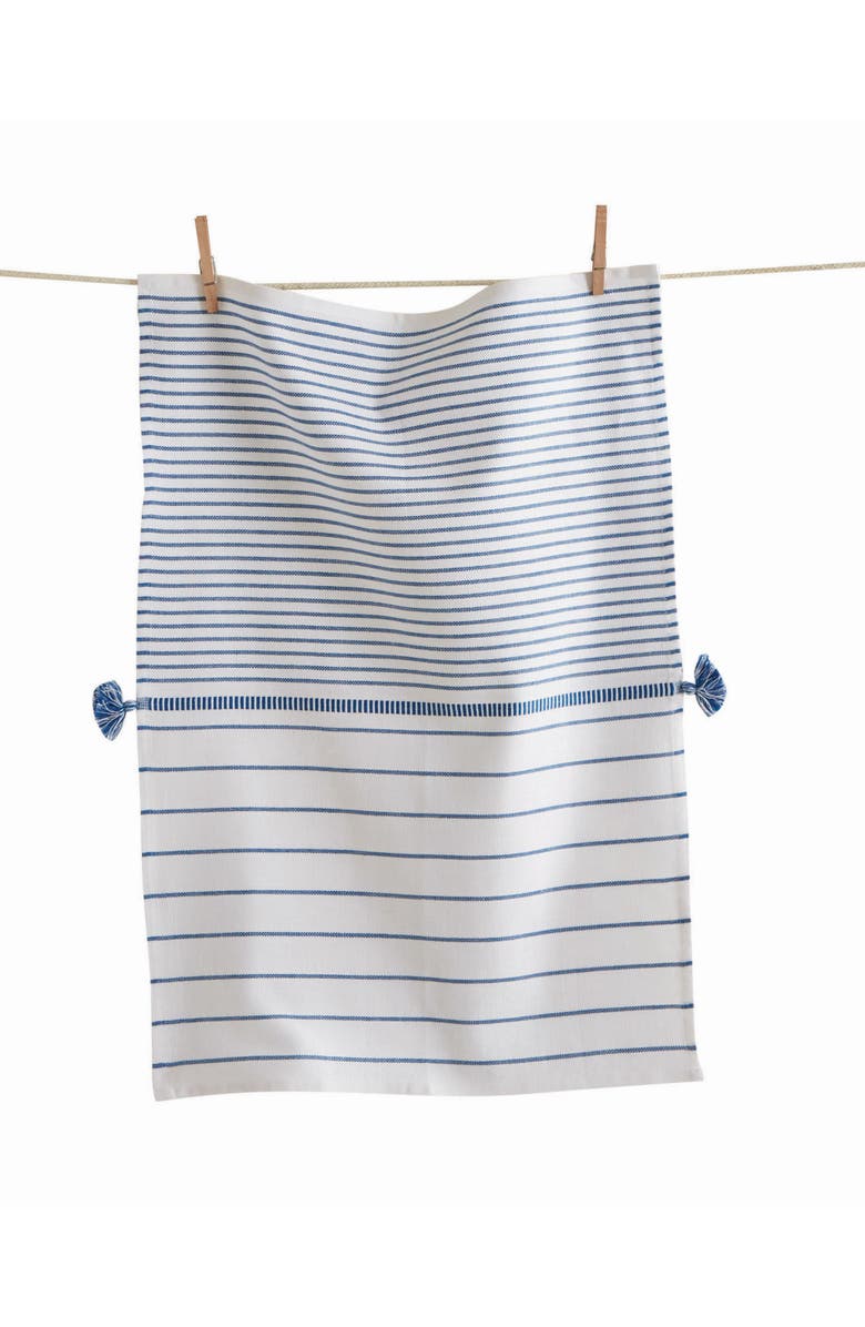 tag Beach Stripe Blue Cotton Dishtowel Machine Washable Kitchen, Main, color, Blue