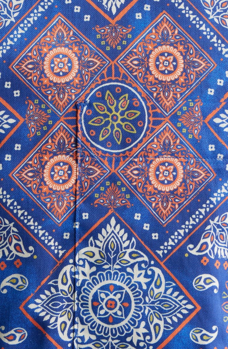 Johnston & Murphy Logan Geo Print Short Sleeve Cotton Blend Button-Up Shirt, Alternate, color, Navy / Red Bandana