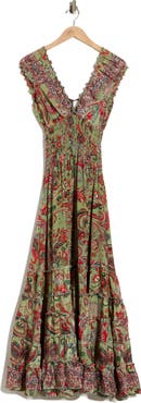 La Fiorentina Paisley Scrunched Maxi Dress