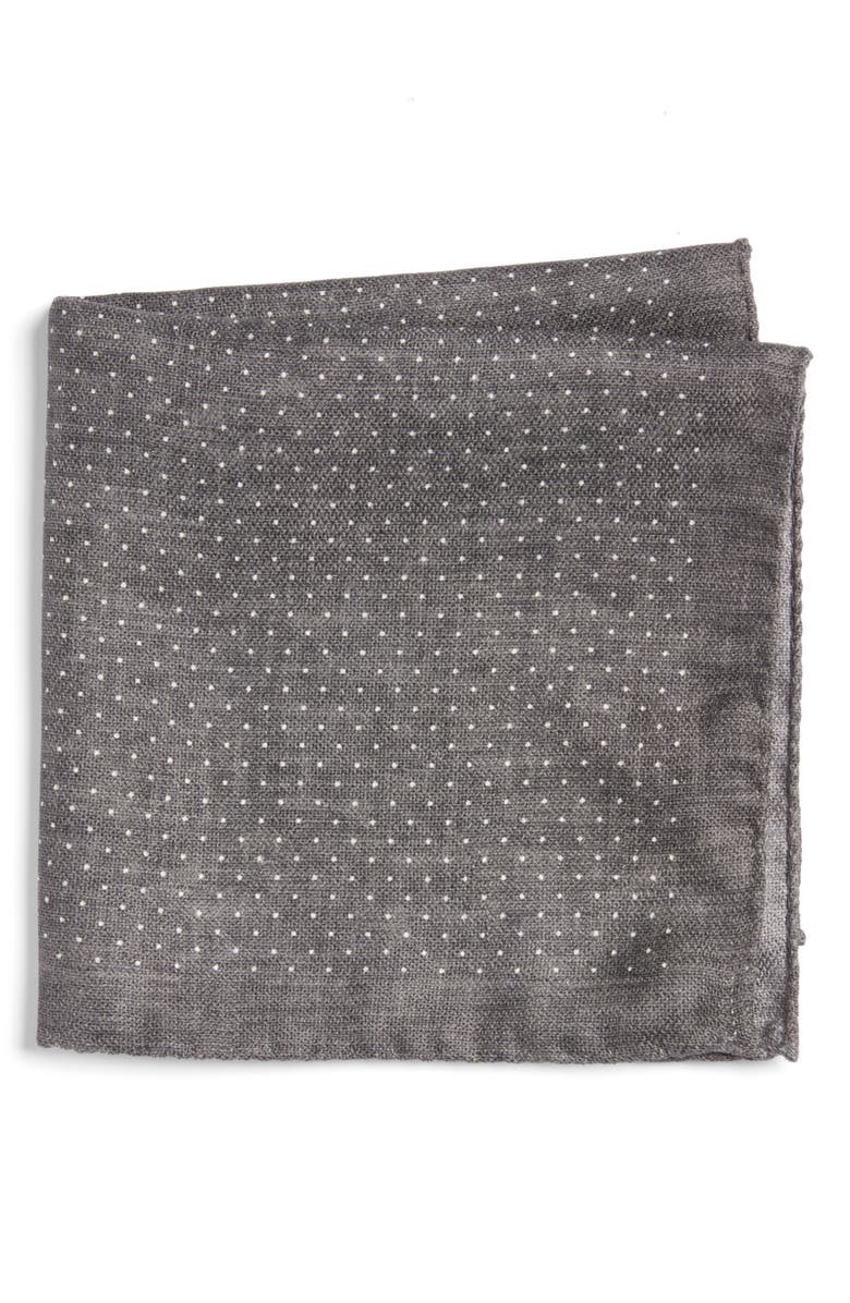 Jack Victor Keele Neat Dot Silk Pocket Square, Main, color, Charcoal