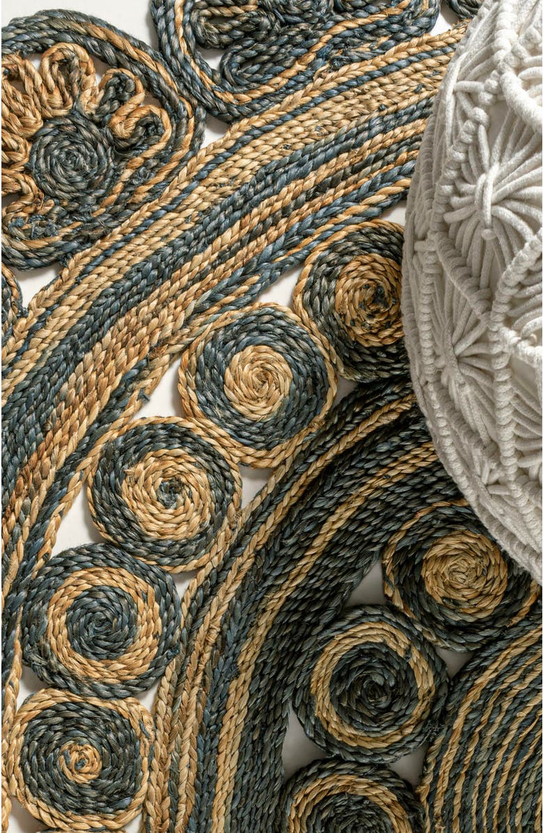 JONATHAN Y Flora Medallion Contemporary Bohemian Round Jute Round Area Rug, Alternate, color, Blue/Natural