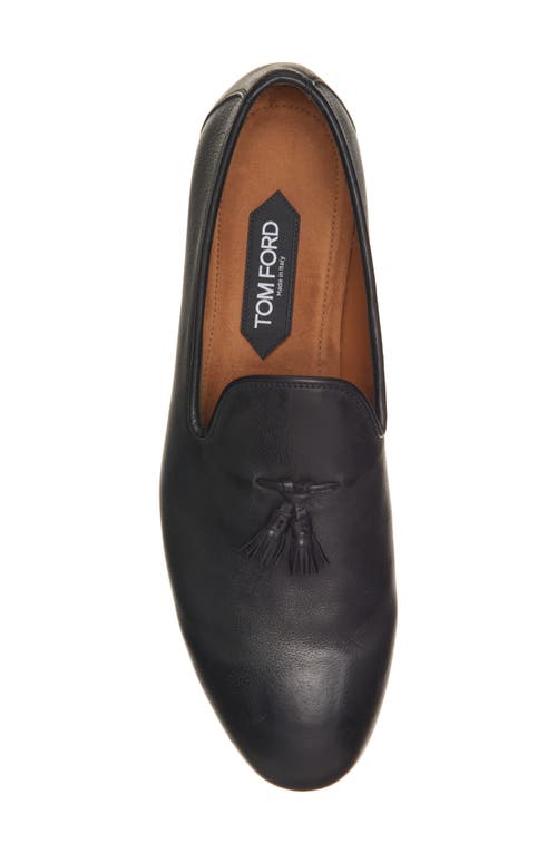Tom Ford Mens Grain Leather Bailey Tassel Slippers In Black In Black