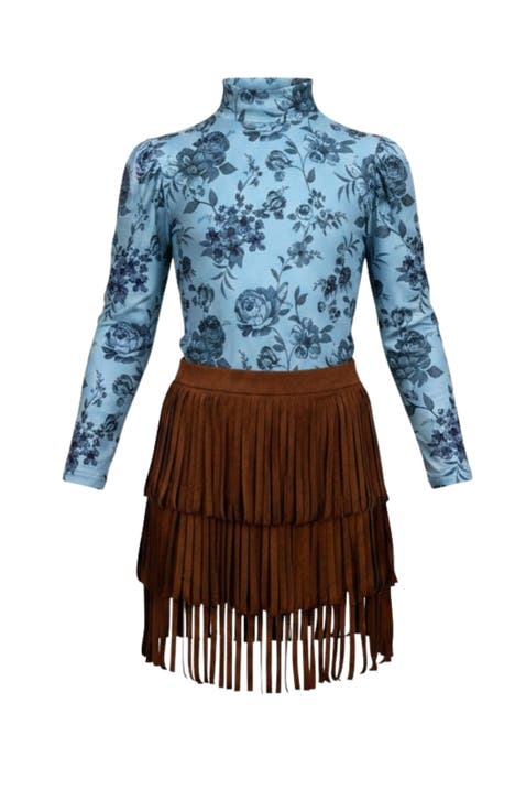Boho  Long Sleeve Top and Fringe Skort Set