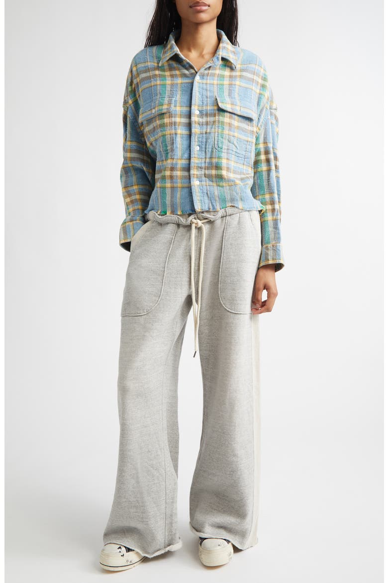 Plaid Fray Hem Crop Button-Up Work Shirt, Alternate, color, LIGHT BLUE PLAID