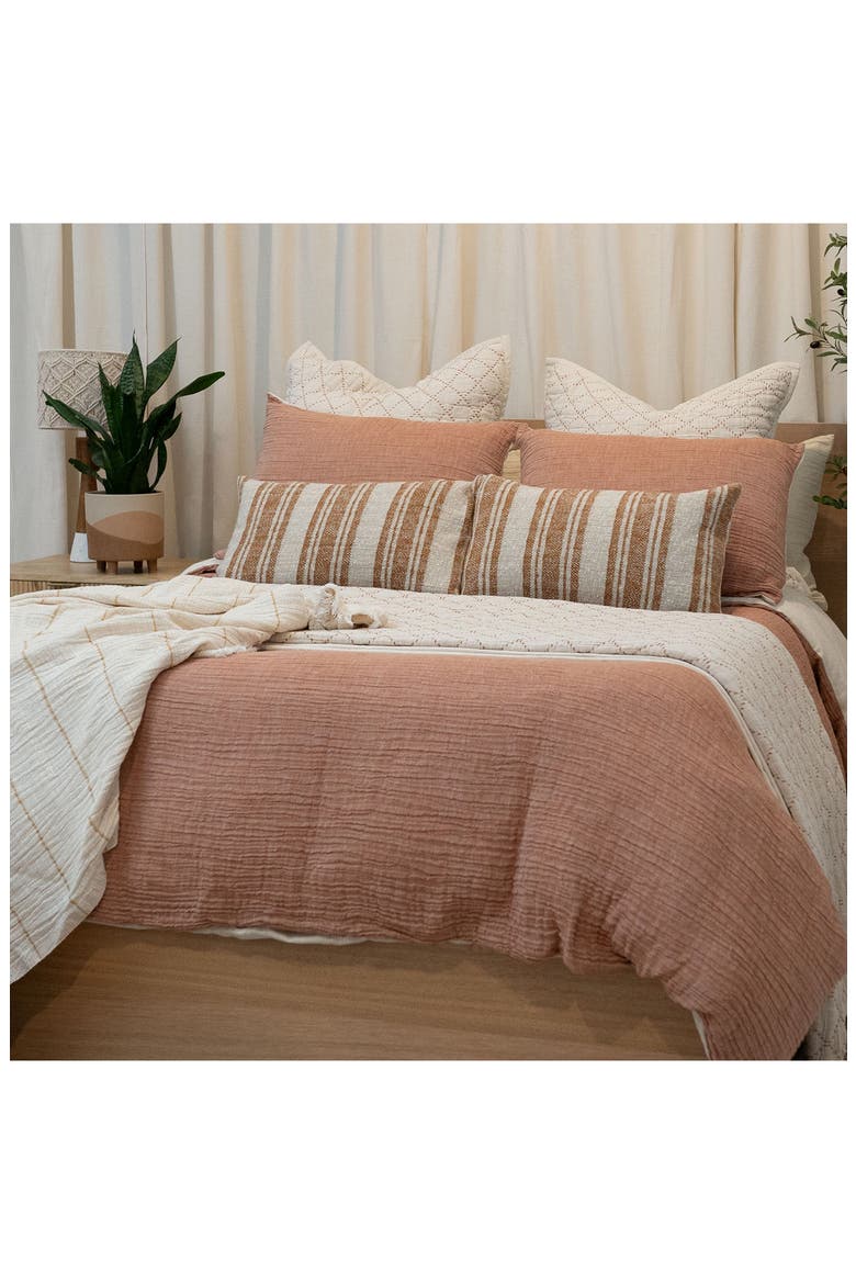 Crinkled Cotton & Linen Duvet Cover, Alternate, color, RUST
