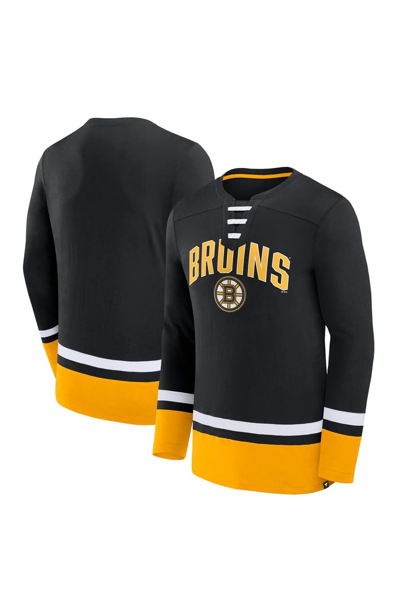 FANATICS Men's Fanatics Branded Black Boston Bruins Back Pass Lace-Up Long Sleeve T-Shirt, Main, color, Black