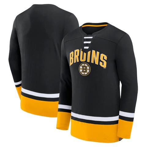 Men's Fanatics Branded Black Boston Bruins Back Pass Lace-Up Long Sleeve T-Shirt