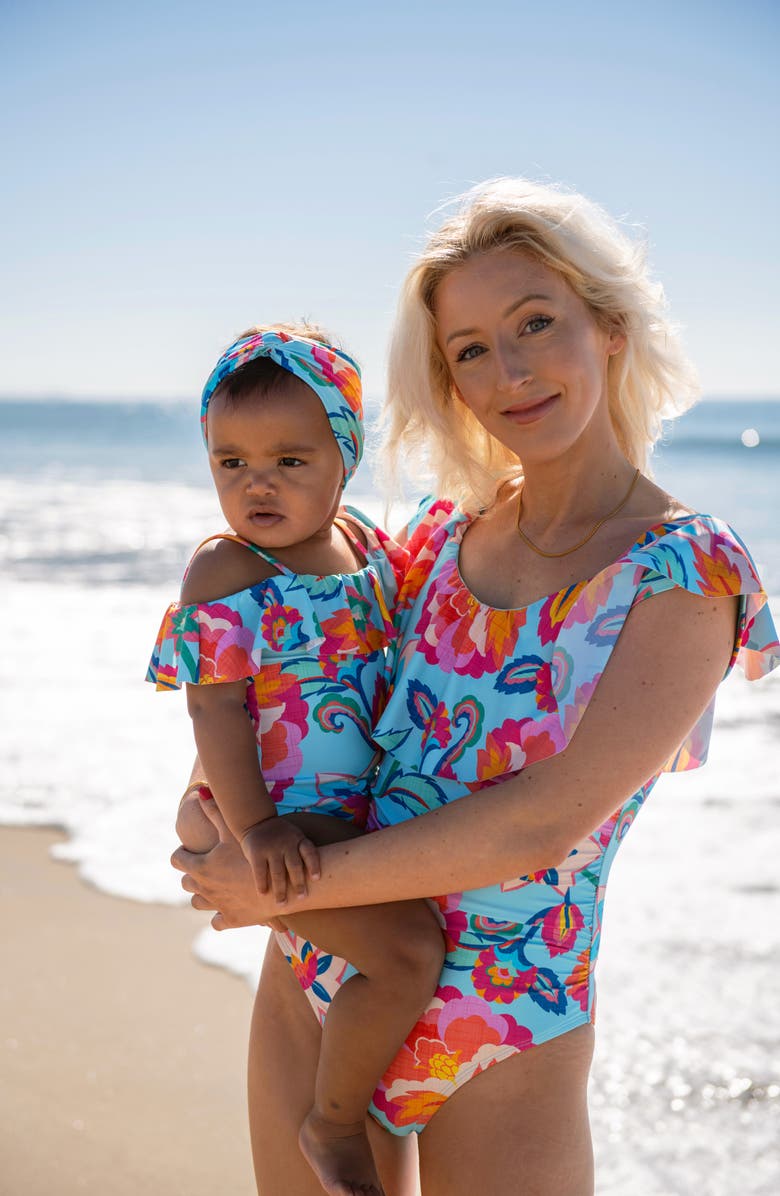 La Blanca Kids' Breezy Ruffle Off the Shoulder One-Piece Swimsuit, Alternate, color, Multi