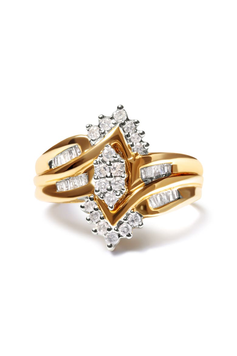 10K Two-Toned 1/2 Cttw Composite Pear Head Diamond Ring, Main, color, Yellow
