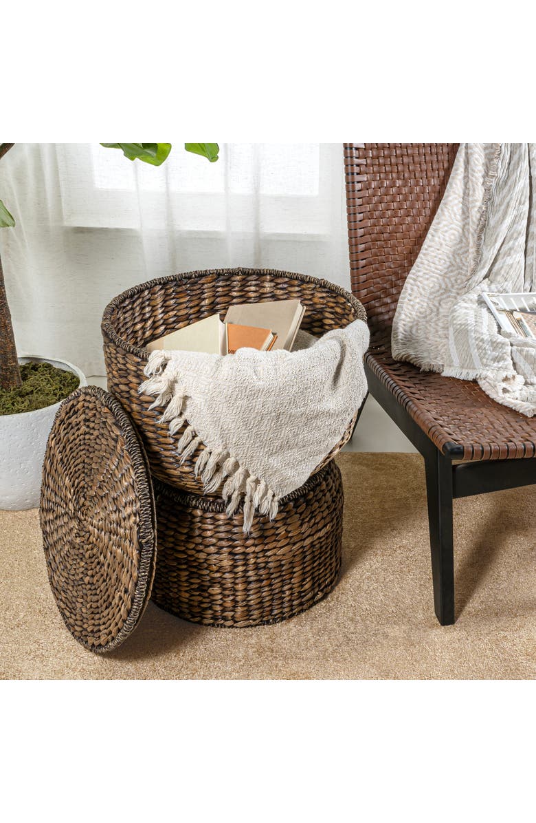 HAPPIMESS Bhola Hourglass Handwoven Hyacinth Storage Accent Table with Lid, Main, color, Brown Wash