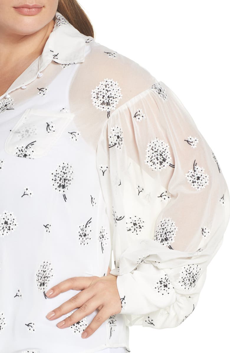 ELVI The Dandelion Conversational Embroidered Blouse, Alternate, color, White