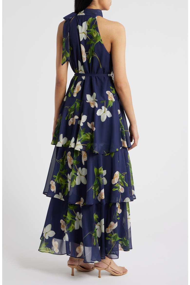 Floral Tiered Gown, Alternate, color, NAVY MULTI