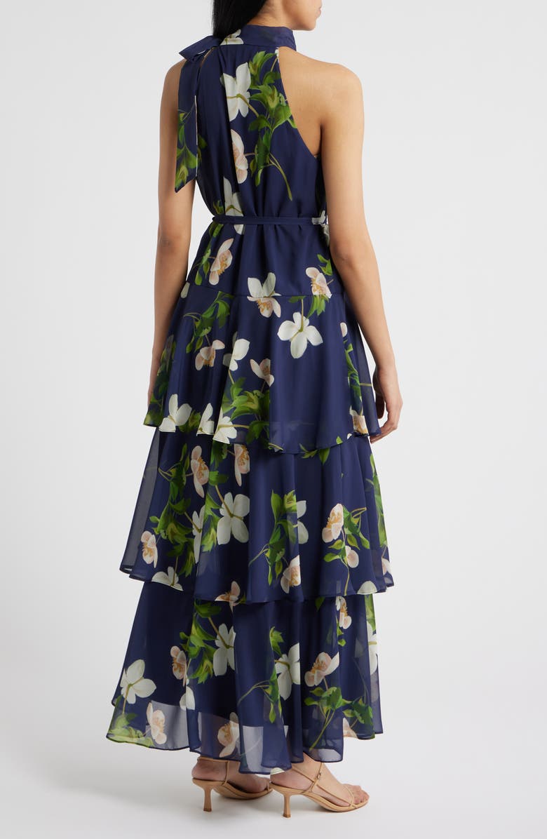 Julia Jordan Floral Tiered Gown, Alternate, color, Navy Multi